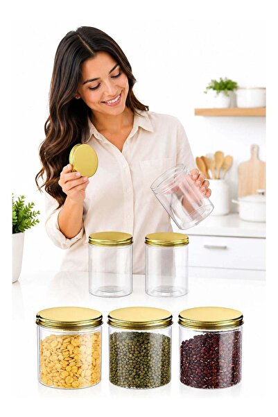 Generic Clear Plastic Storage Jars with Golden Lids, 3 PCS 500ML BPA-Free Rou...
