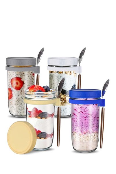 Generic 4 Pack 600ml Overnight Oats Jars with Lids & Spoons, Reusable Glass O...