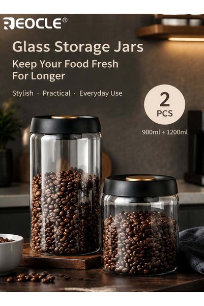 Generic 2pcs High Quality Glass Vacuum Jar 900ml & 1200ml Airtight Containers...