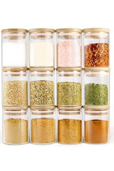 Generic 12-Pack Clear Glass Jars with Brown Wooden Lids for Kitchen Storage