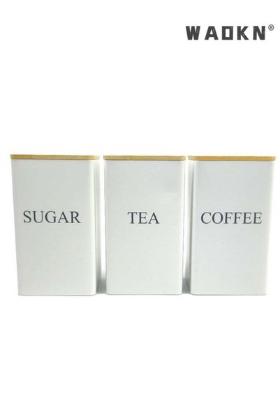 Generic 3 Pack high Square Metal Storage Canisters, White Food-Grade Tinplate...