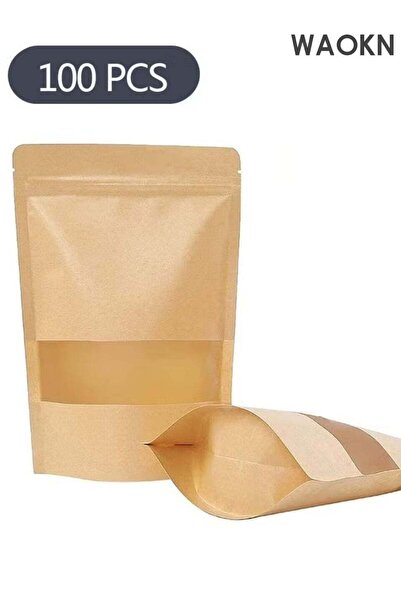Generic 100-Piece Kraft Bags with Clear Window, Self standing window bag, ind...