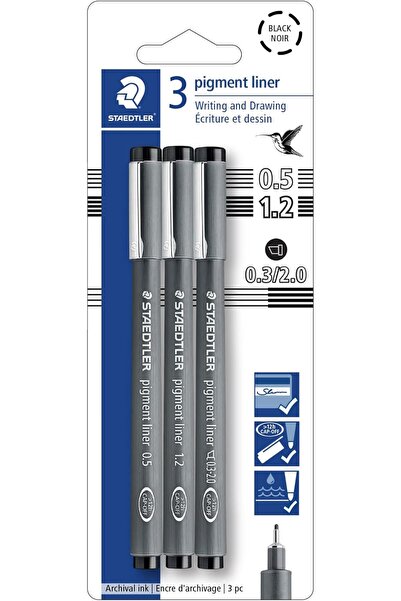 Staedtler مجموعة أقلام تلوين، أسود، 3 أقلام، بسماكات خط متنوعة 0.05 مم/0.2 مم...
