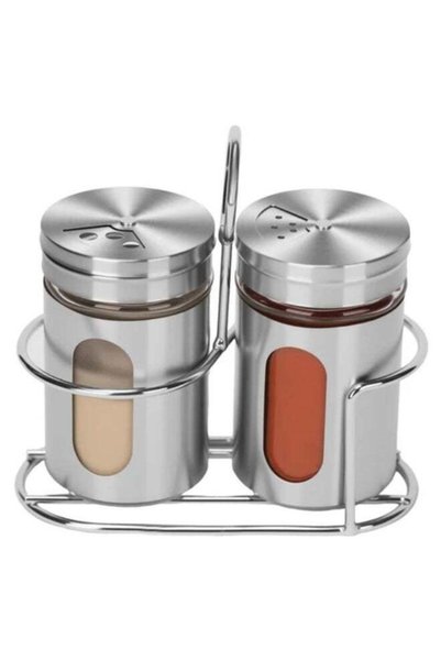 Generic Stainless Steel Spice Jar Set with Stand (Pack of 2) - Airtight Glass...