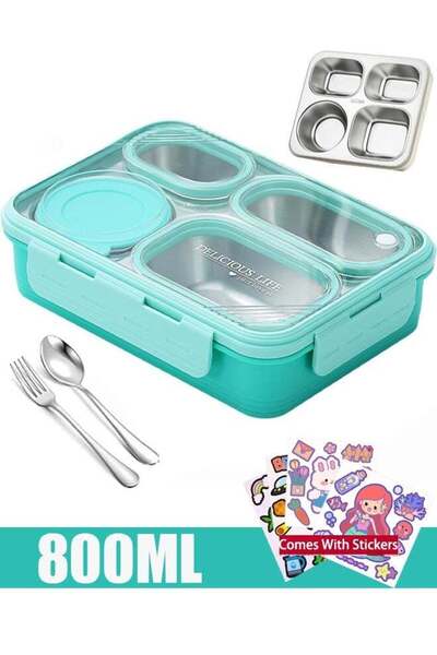 Generic Stainless Steel Lunch Box with Divided Compartments Meal Prep Contain...