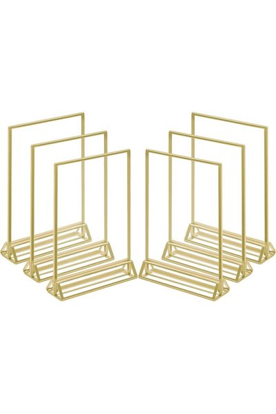 ANGJU 6 Pieces Gold Rimmed Clear Acrylic Table Sign Holders, Double Sided Fra...