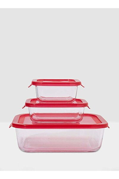 Generic Boro 3-Piece Rectangular Food Storage Container Set With Lid Red/Clea...