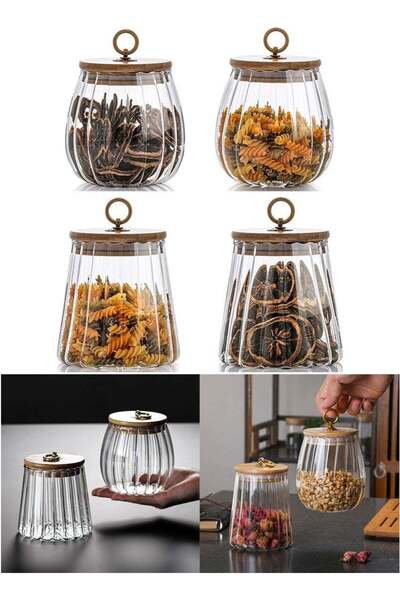 Generic 4PCS 650ml+750ml Airtight Glass Storage Jar with Bamboo Air-tight Lid...