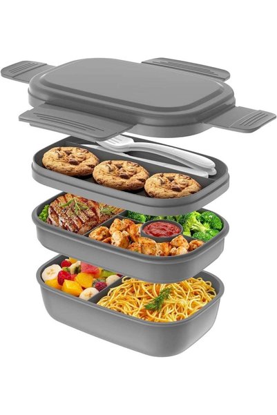 Generic 3 Stackable Lunch Containers, for Adults/Kids, Modern Minimalist Desi...