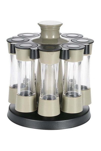 Generic 8-Piece Rotating Spice Jar Set Black/Grey/Clear 21x17.5centimeter