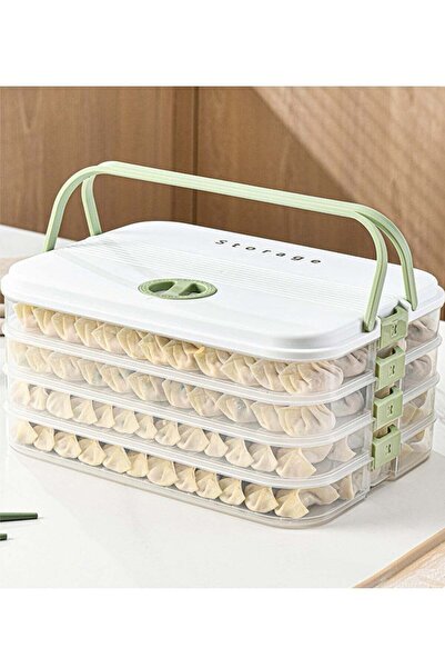 Generic Dumplings Storage with 4 Layers, Stackable with Buckle, Lid & Handle ...
