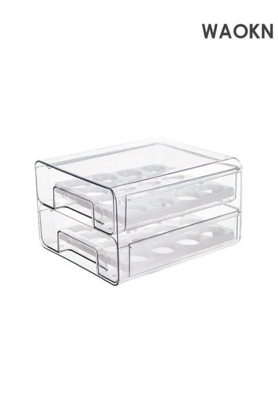 Generic Egg Storage Container , Double Layer Egg Organizer with Drawer and Re...