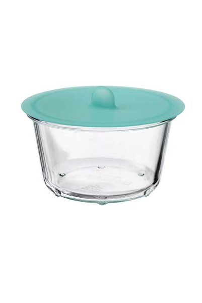 Generic Food container with lid, round glass/silicone600 ml