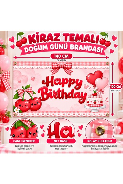 Bkmc Cherry Themed Birthday Banner Happy Birthday Banner Party Decoration Bac...