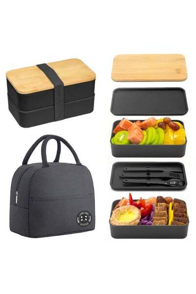 Generic Chielor Bento Box Adult Lunch Box with lunch bag, 1200ml Japanese Bam...