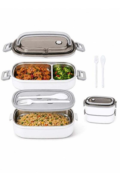 Generic 2-in-1 Double Layer Lunch Box with Stainless Steel Tray for Adults, S...