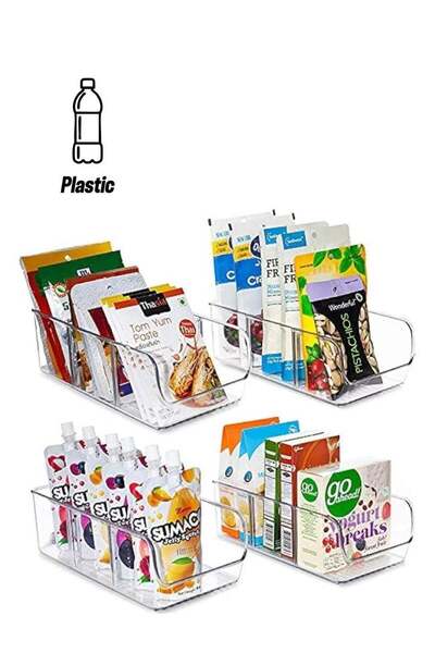 Generic 4 Pack Food Packet Organizer Bins, Plastic Clear Pantry Bins for Hold...