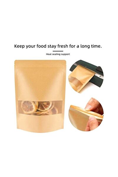 Generic Resealable Kraft Paper Bags with Matte Window And Zip Lock pack of 50...