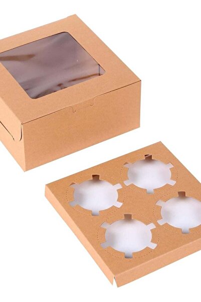 Generic REDDOTGIFT® 4 Cavities Kraft Paper Cupcake Box (Pack of 12) with Inse...