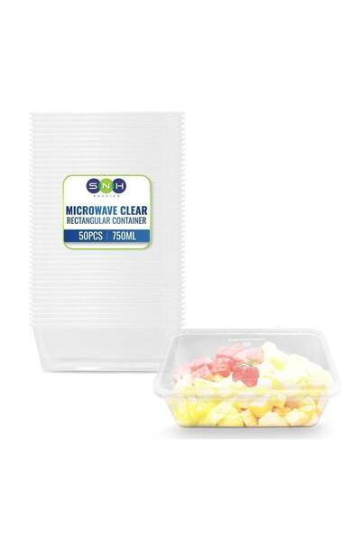 Generic SNH Packing 50 Pack Clear Rectangular 750ml Microwave-Safe Food Conta...