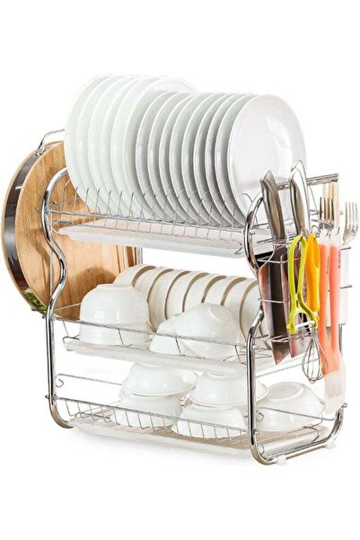 Generic 2 Tier Dish Drying Rack Silver/White 59x15.5x27cm