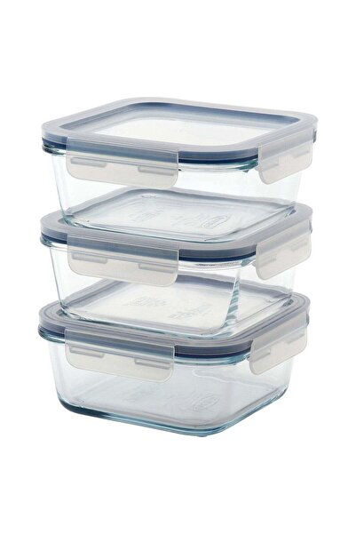 Generic Food Container with Lid, Square/Glass, 600 ml – 3 Pack