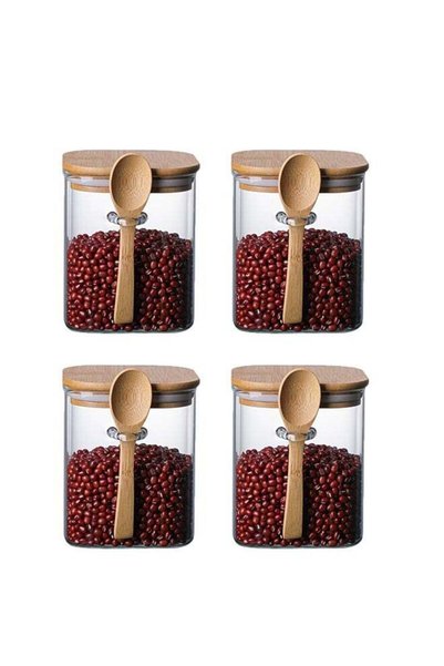Generic Transparent Glass Sealed Jars, Food Sealed Cans With Spoons And Rubbe...