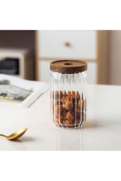 Generic 1Chase Borosilicate Stripe Glass Food Storage Jar 700ml 15cm with Aca...