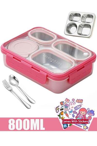 Generic Stainless Steel Lunch Box with Divided Compartments Meal Prep Contain...