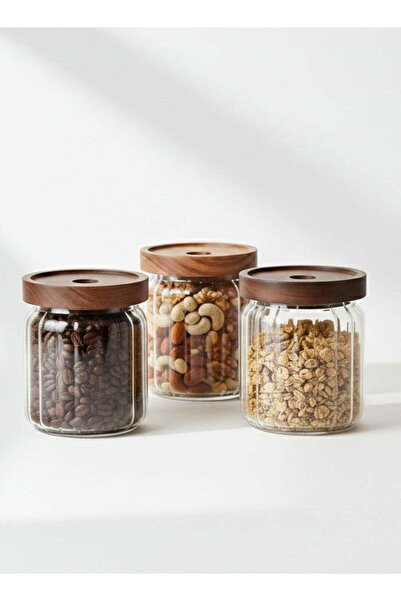 Generic Food Storage Jars 500ML Set of 3 – Stripe Borosilicate Glass with Aca...