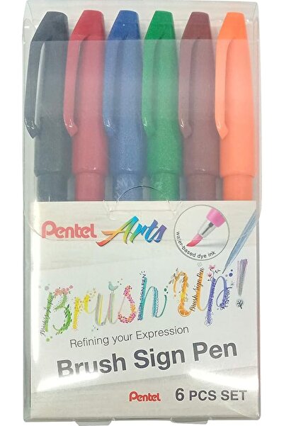 Pentel Brush Sign Pen Wallet of 6 colors