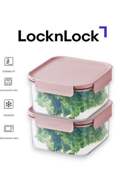 Generic LocknLock Classic Plus Square Food Container 1.25L (PACK of 2) – Pink...
