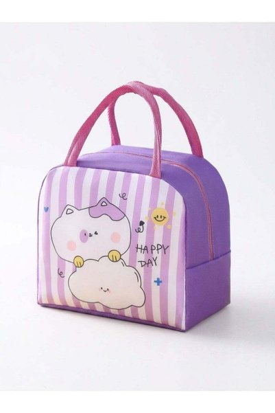 Generic Mobcos Cat Line Purple Large Capacity Insulated Lunch Bag | Waterproo...