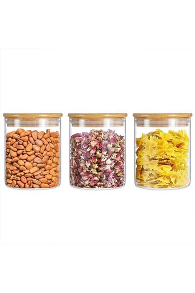 Generic Set of 3 Airtight Kitchen Grain Jar Set with Bamboo Lid – Food Grade ...