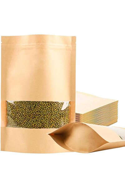 Generic 50 pcs Kraft Bags with Window Stand Up Ziplock Seal Paper Bag Reseala...