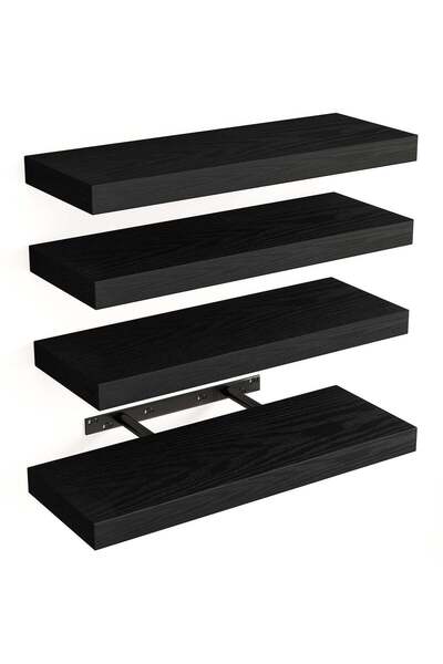 Generic Set of 4 Rustic Wood Finish Floating Wall Shelves, Invisible Brackets...