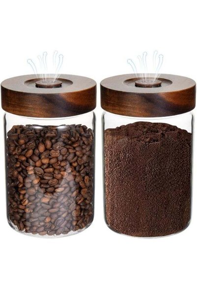 Generic Airtight Glass Food Storage Canisters with Wooden Lids, 30oz (900ml) ...