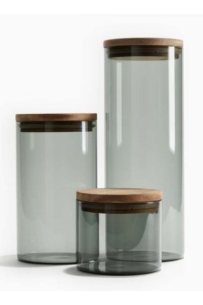 Generic Borosilicate Glass Storage Jar Smoky Grey - (Set of 3) | Airtight Foo...