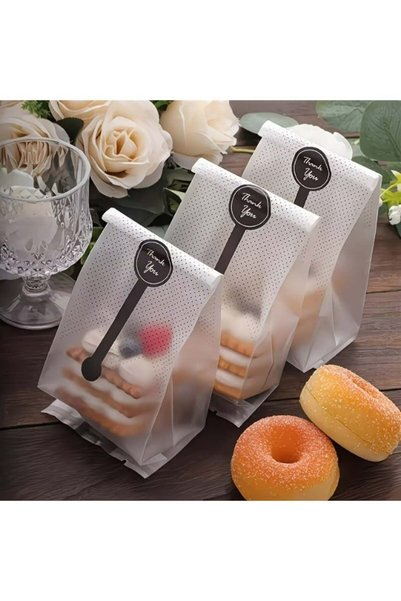 Generic Ramadan & Eid Black Polka Dot Frosted Cookie Bags (30pcs + Stickers)