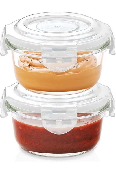 Generic 2pc Set Round Glass Food Storage Container with Air Tight Lid (240 ml...