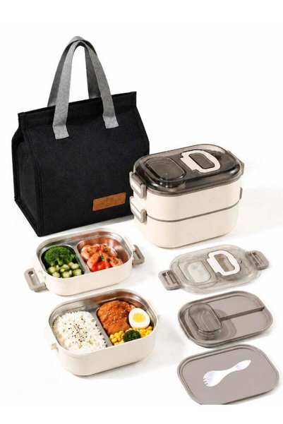 Generic Lunch Box for Adults & Kids, Stainless Steel Bento Box with Bag & Spo...