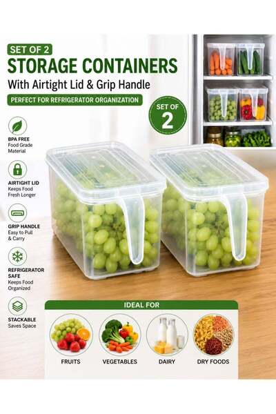 Generic Set of 2 Airtight Food Storage Containers with Grip Handle – Refriger...