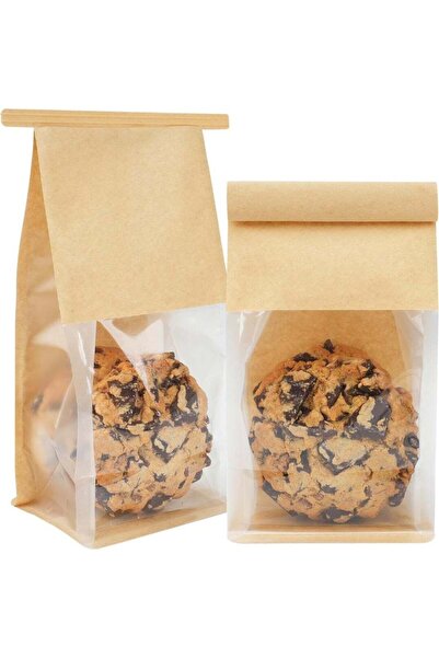 Generic Kraft Paper Bakery Bags with Clear Window, Tin Tie Tab Lock Resealabl...