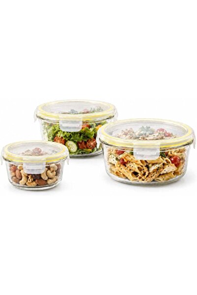 Generic BLACKSTONE Round Glass Food Storage Container Set with Airtight Locki...