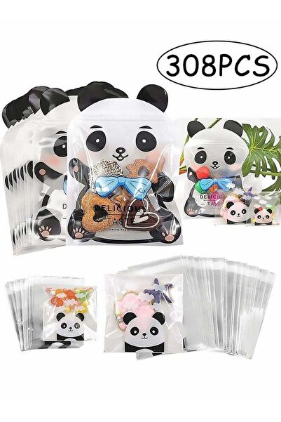 Generic 308 pieces Clear Plastic Cookie Bags Cute Panda Self Adhesive Candy B...