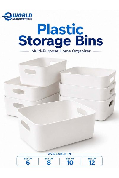 Generic Plastic Storage Bins Multiuse Desk Cabinet Organizer with Built in Ha...