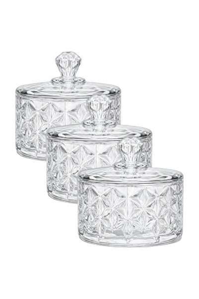 Generic (3 Pcs) Crystal Glass Candy Jar with Lid 310ml – Clear Decorative Can...