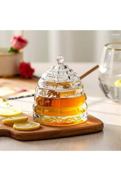 Generic 10 oz Beehive Crystal Honey Pot with Dipper Stick - Elegant Glass Hon...