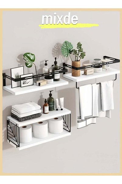 Generic 3Pcs Floating Wall Shelves, Solid Wood and Iron Wall-Mounted Storage ...