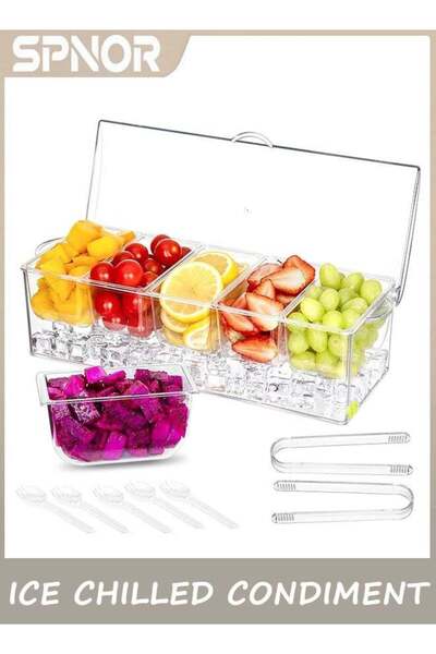 Generic Ice Chilled Condiment Caddy with 5 Containers, Condiment Server with ...